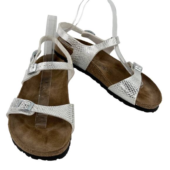 Birki's Sandals Silver White Adjustable Buckles L8M6 - Picture 1 of 9